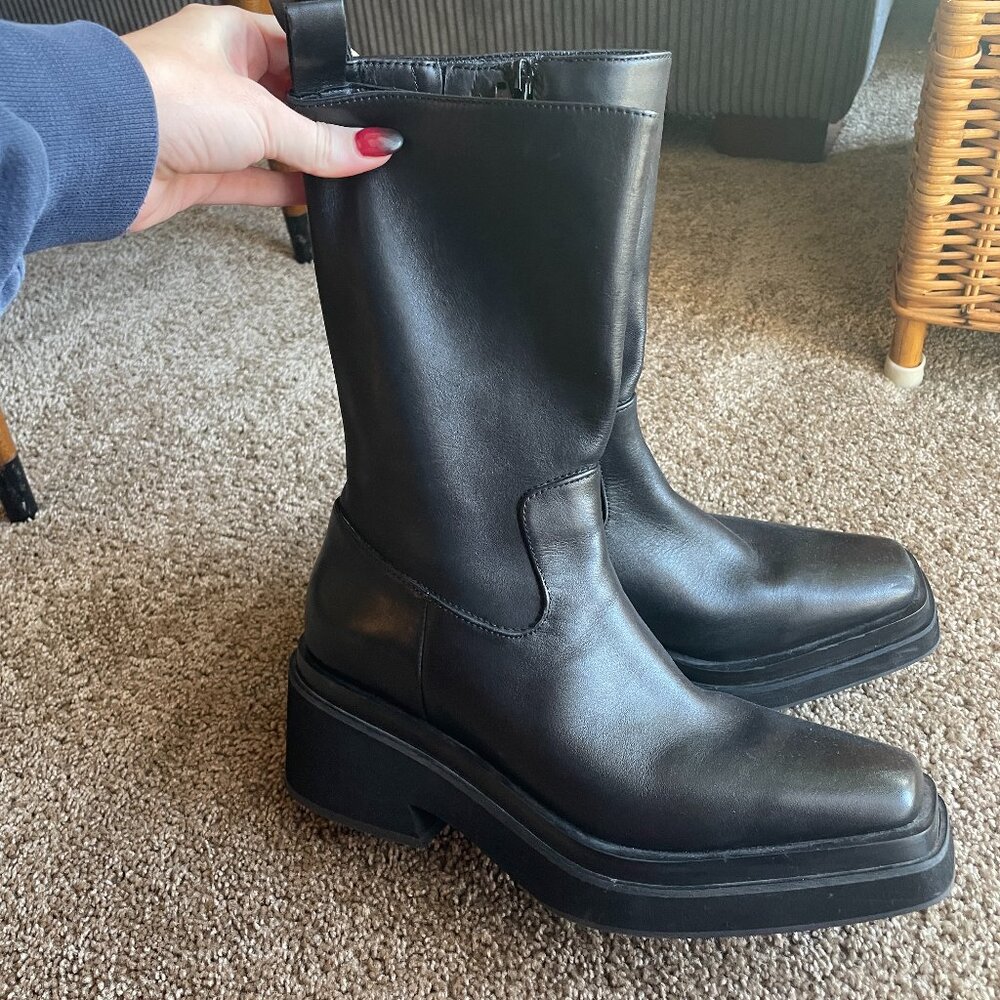 Free People Black Leather Midi Boot Size 10